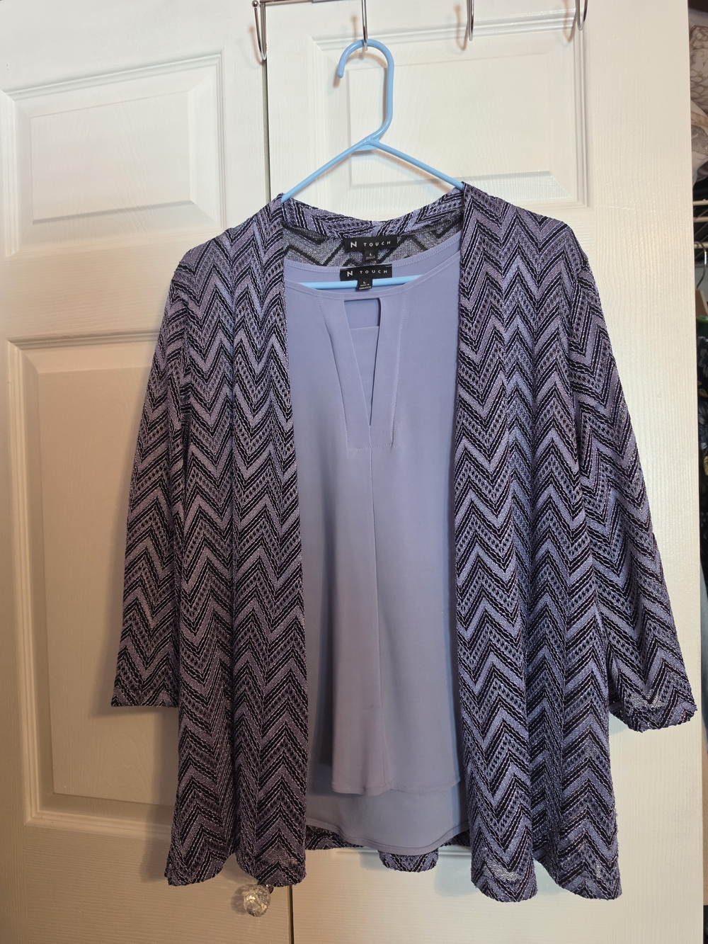 N Touch Lavender Chevron Open-Front Cardigan And Tank